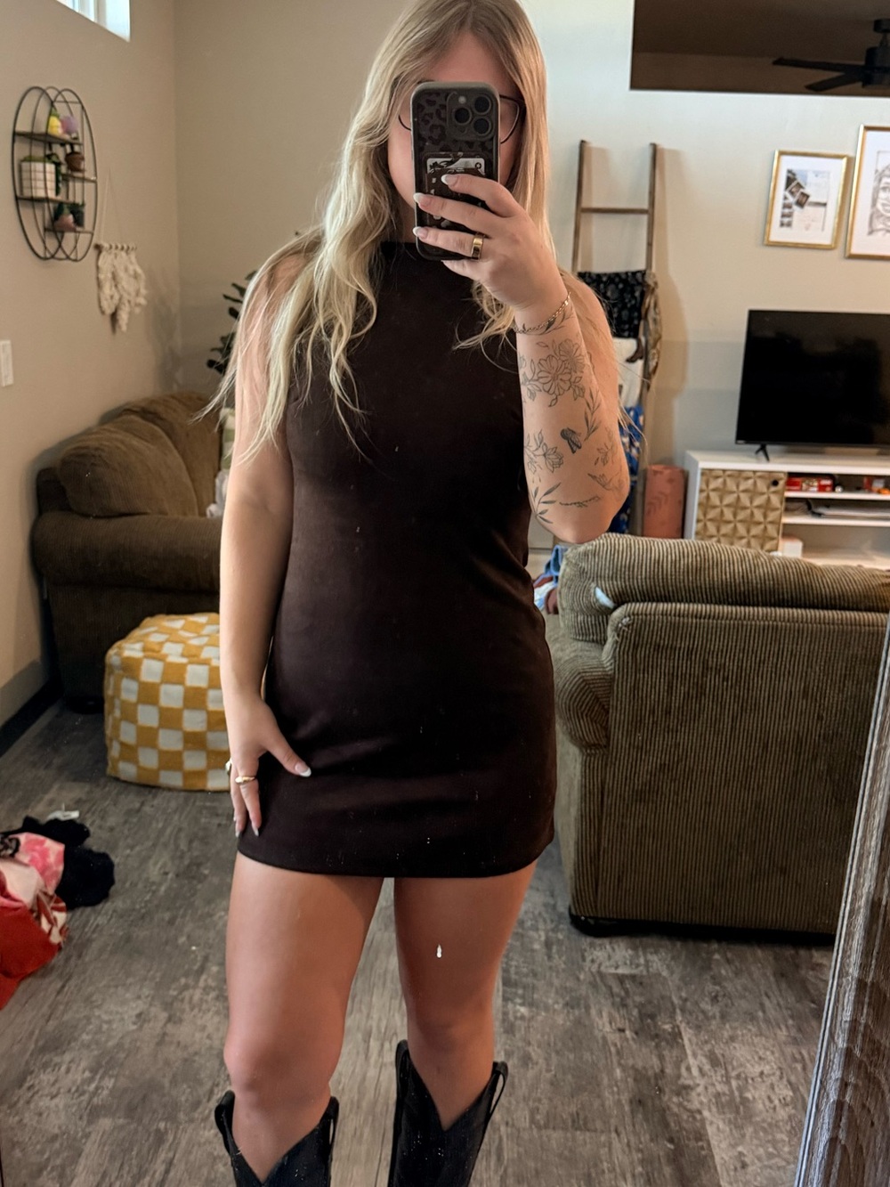 Sincerely Jules Sleeveless Mock Neck Mini Dress in Chocolate